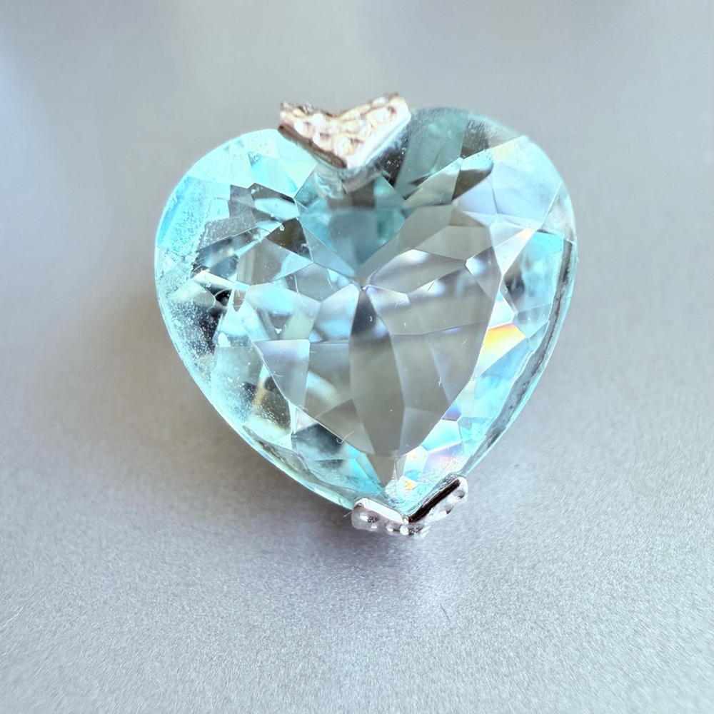 Badavici 11.91 Ct Aquamarine Glass Heart Solitare Sterling Silver 925 Ring Vtg